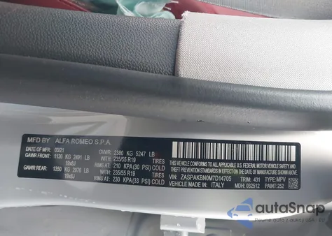 2021 Alfa Romeo Stelvio Ti Awd z USA, uszkodzony, nr VIN ZASPAKBN0M7D14705